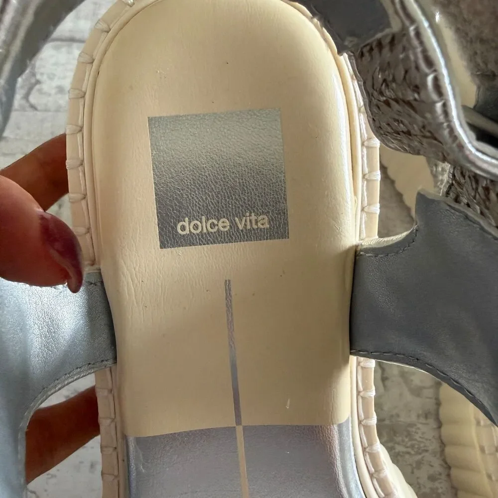 Dolce Vita Debra Silver Leather Whipstitch Chunky Platform Slingback Sandal Sz 9 - Picture 6 of 7